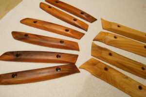 Finished Trillium and raw Salal handles in pacific yew wood