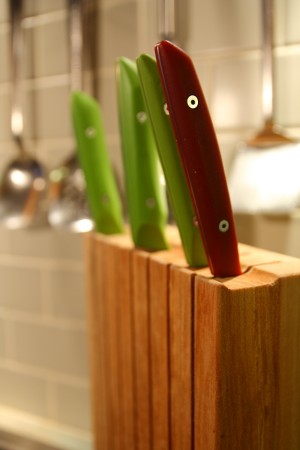 Paring knives and chef's knife in knife block